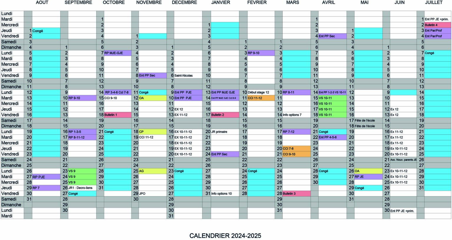 Calendrier scolaire 2025 dgee 6